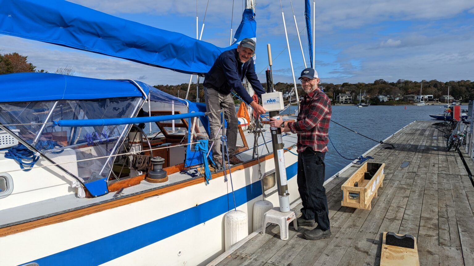 Clark and Igor loading the Argo float onto the Oceanolog